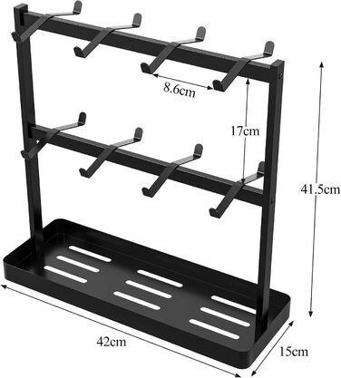 YUMORE Mug Holder with 16 Hooks, Metal Coffee Cup Holder with Storage Bottom, Coffee Mug Holder, Cup Rack for Kitchen, Dining Room, Cafe Counter, Black, 42 * 15 * 41.5cm