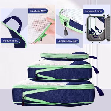 Набір органайзерів для валізи AiQInu: 5 шт. Кубики-компресори для подорожей, з мішком для білизни та взуття, ультралегкі, розширювані