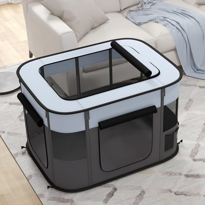 PawHut Вольєр для цуценят складаний, вольєр для собак з оксфордської тканини, дихаючий сітчастий матеріал, вольєр для собак, вольєр для котів, собак вагою до 10 кг, для використання в приміщенні та на вулиці, сірий