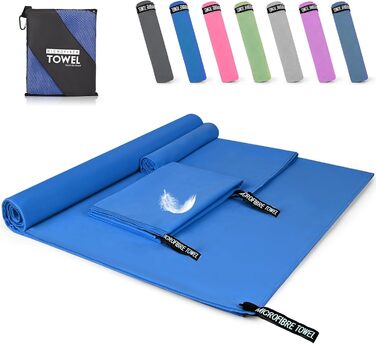 Набір рушників з мікрофібри (3 шт.): 180x80 см + 2 шт. 80x40 см. Для фітнесу, сауни, пляжу, подорожей. Темно-зелений (блакитний)