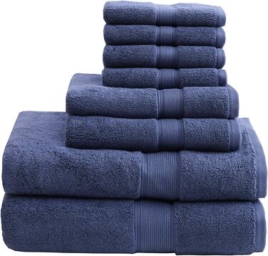 800GSM 100% Cotton Luxury Turkish Bathroom Towels, Highly Absorbent Long Oversized Linen Cotton Bath Towel Set, 8-Piece Includes 2 Bath Towels, 2 Hand Towels & 4 Wash Towels, Navy Slate Blue