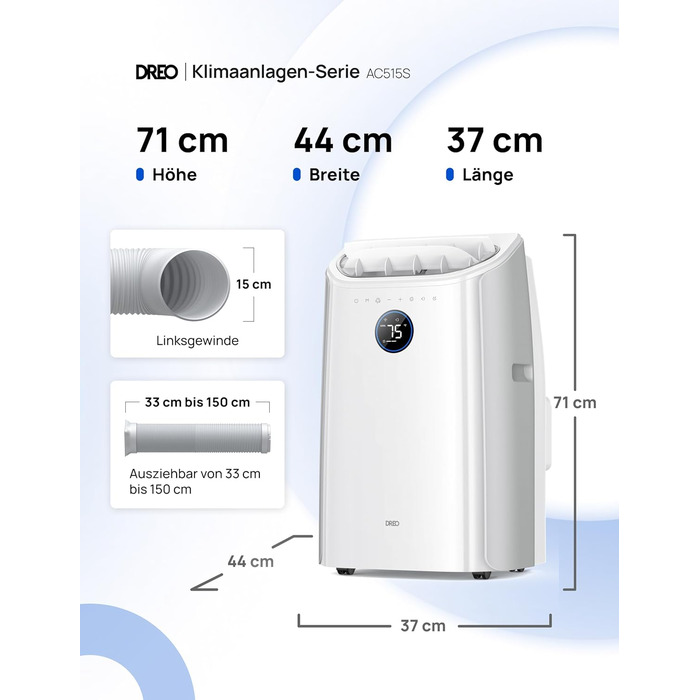 Мобільний кондиціонер Dreo 10000 BTU з охолодженням без дренажу, керуванням через додаток/голос/пульт, таймером 24 год та функцією вентилятора/зневожувача, AC515S
