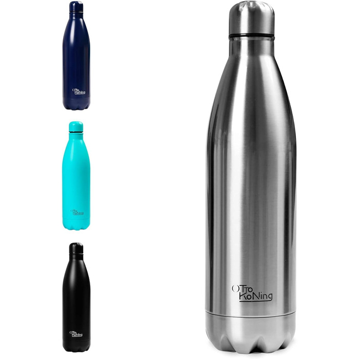 Термос-термопляшка з нержавіючої сталі Otto Koning, 1000 мл, подвійні стінки, вакуумна ізоляція, BPA-free, сріблястий