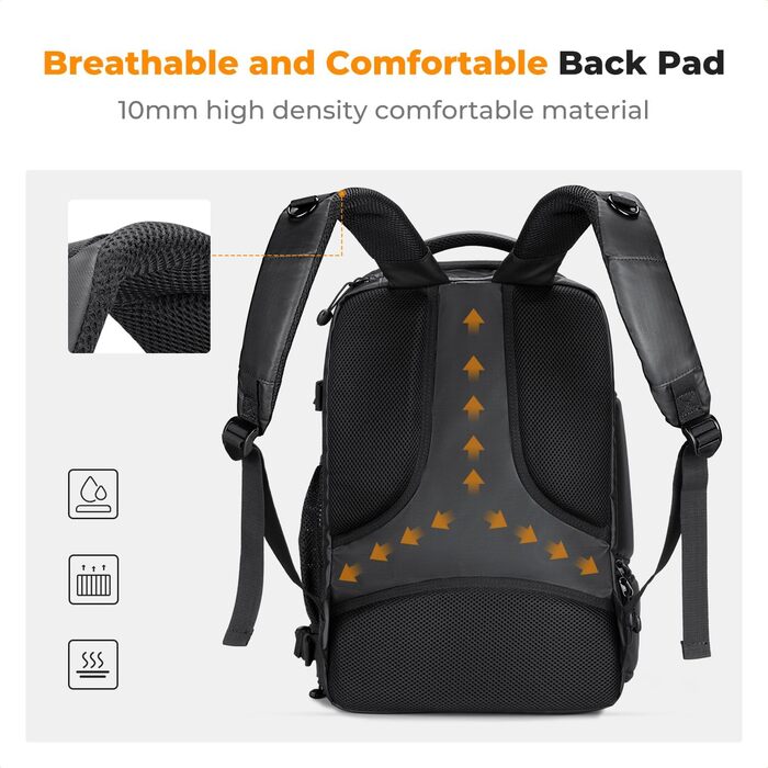 Фоторюкзак K&F Concept 25L: Водонепроникний рюкзак для фототехніки з захистом від дощу, відділенням для ноутбука 16 дюймів (чорний)