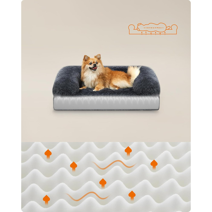 Feandrea FluffyHug Dog Bed, Dog Cushion Size XL, Dog Mat for Medium and Large Dogs, Dog Sofa with Ruffled Foam, Removable and Washable Cover, 106 x 80 x 23 cm, Ombré Gray PGW233G01 (M (76 x 58 x 23 cm), dark gray)