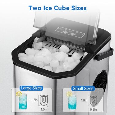 Льодогенератор Eiswürfelmaschine 120W, 9 кубиків за 6 хв, 11.8 кг/24год, самоочищення, з лопаткою та кошиком для вечірок, офісу, бару, кемпера, 2.3 л