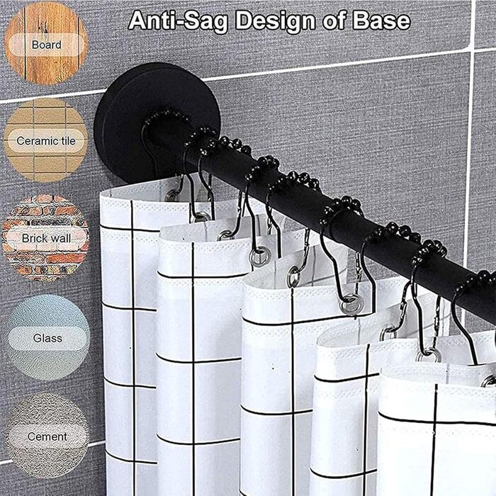 Штанга для душу без свердління, чорна, 70-95x105-165 см, з кільцями для душу (з нержавіючої сталі)