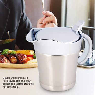 Saucepan, Sauce Pot, Stainless Steel Sauce Creamer Insulated, 304 Stainless Steel Heat and Cold Insulated, Double-Walled, Sauce Pot, Serving Creamer (Small 450Ml)