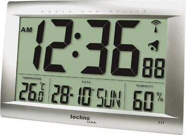 Technoline, WS 8009 Radio Wall Clock, silver, 40.7 x 4.3 x 27cm