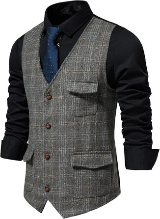 Чоловіча жилетка в клітинку Tweed, сіра, з кишенею. Ідеальна для бізнесу та відпочинку (S)