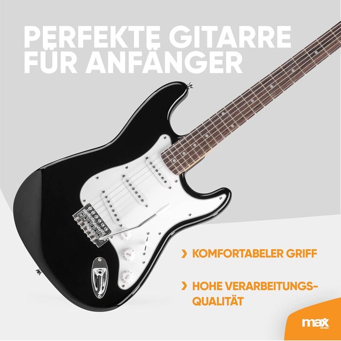 Електрогітара Max GigKit Strat Style 4/4 з підсилювачем 40W, аксесуарами та чохлом, чорна