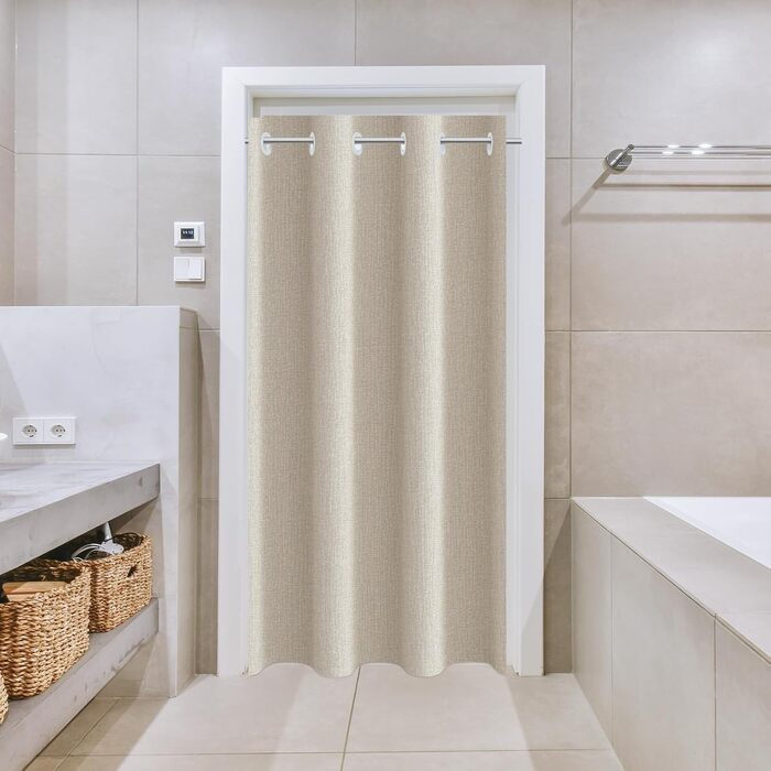 Штора для душу YISURE бежева льоноподібна, 120x200 см, водонепроникна, текстильна, машинне прання