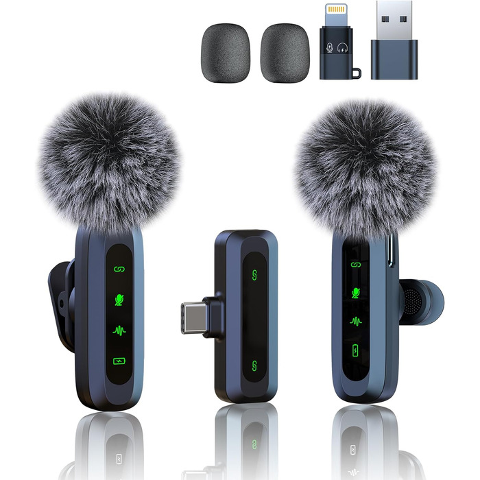 Портативний мікрофон для iPhone та USB-C, міні мікрофон з шумозаглушенням та LED-дисплеєм, ідеальний для Vlog та TikTok