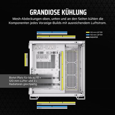 Корпус Corsair 6500X Mid-Tower ATX - Без вентиляторів, 2-камерний дизайн, сумісний з платами зворотного підключення, загартоване скло, білий/сірий