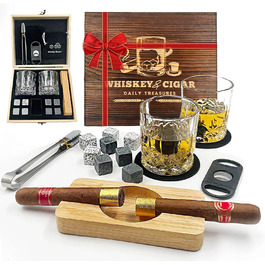 Набір для віскі Daily Treasures: келихи, камені та аксесуари (дерев'яний попільничка, різьблений ніж), подарунковий набір для чоловіків, на День батька