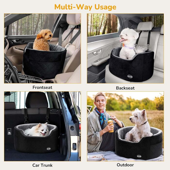 Dog Car Seat Backrest, Middle Seat, Less than 70 cm, Dog Bed for Car Back Seat with Thick Padding for Pet Travel, Waterproof and Washable, Dog Car Seat Backrest with 2 Safety Leashes (M, Black + Gray)