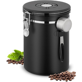 Герметичний контейнер для кави з нержавіючої сталі, 2.8 л, з CO2-клапаном, мірною ложкою та індикатором дати (для кави, горіхів, чаю, какао)