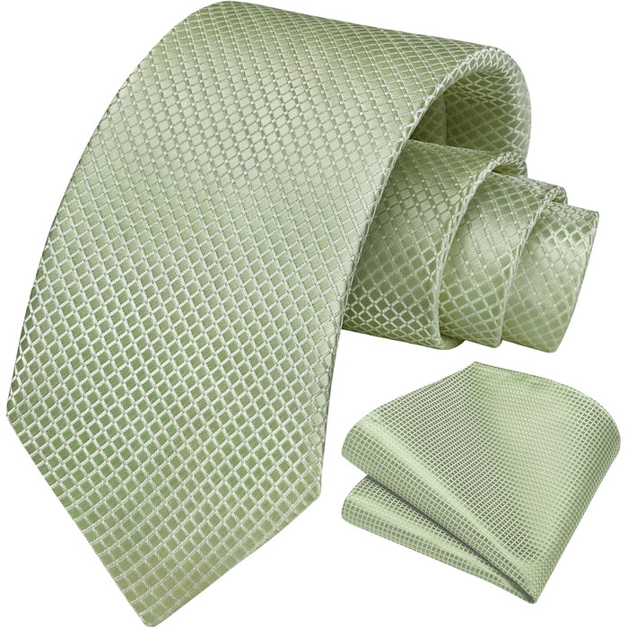 HISDERN Комплект краватки та нагрудного хустинки для чоловіків: стильна краватка в клітинку з квітковим принтом, елегантний класичний дизайн (Salbeigrün-3)