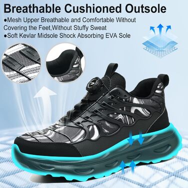 Черевики безпеки для чоловіків та жінок. Робочі черевики зі сталевим підноском. Легкі, спортивні, антипрокольні, чорного кольору (38-42 EU)