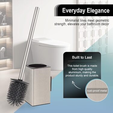 Настінна щітка для туалету DAZI з кріпленням без свердління, нержавіюча сталь, сучасний дизайн, знімний внутрішній стаканчик для легкості догляду та прибирання (золотий та нікелевий колір)