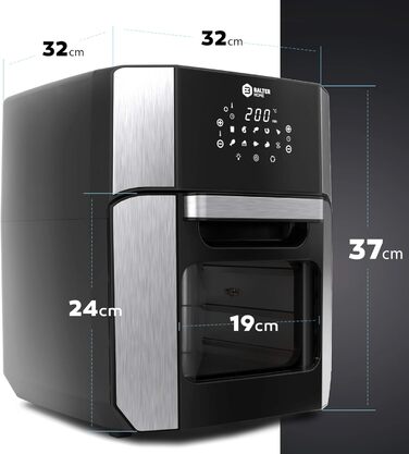 Balter Hot Air Fryer HL-1200, Fryer, 12 Liter, Mini Oven, Dehydrator Function, LCD Display, 10 Programs, incl. Recipe Booklet and Accessories