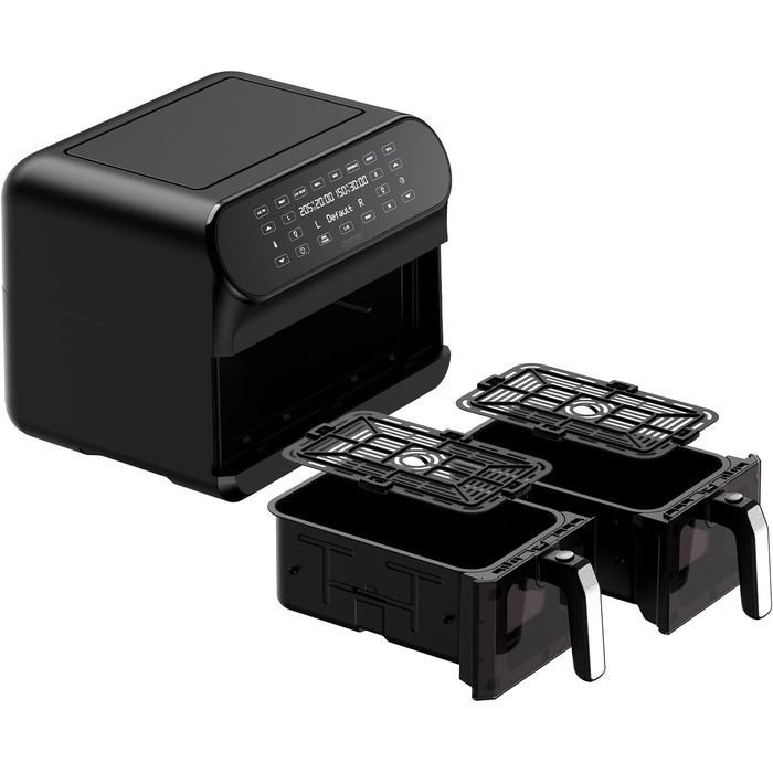 CHEFREE Dual Zone аерофритюрниця з оглядовим вікном, 8 л XL, подвійний Airfryer, LED-сенсорна панель, антипригарне покриття, 8-в-1, розумна, таймер, кошики для посудомийки, чорна, модель AFW20