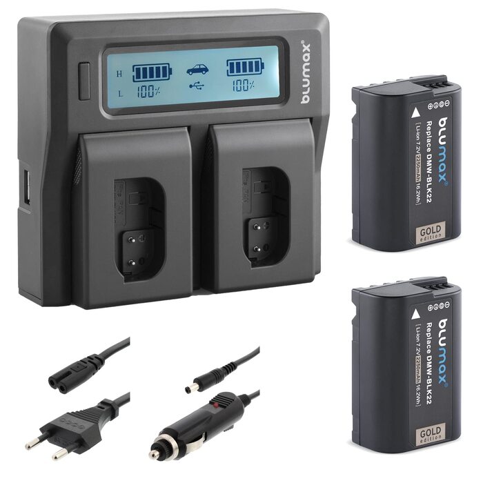 Акумулятор Blumax для Panasonic DMW-BLK22/DMW-BLK22E 2250mAh + LCD Зарядний пристрій для Lumix DC-S5, S5K, G9, GH5, GH5 II, GH5S, GH6