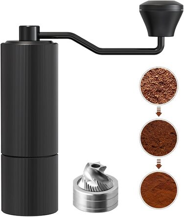 Manual Coffee Grinder with CNC Stainless Steel Burr for Espresso, Travel, Camping, Kitchen & Office, Small Hand Coffee Grinder Manual (Black)