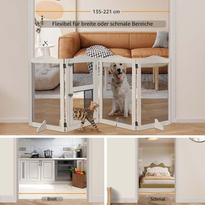 Захисний бар'єр для каміну Unipaws, огорожа для собак, 6 панелей, без свердління, білий (сірий)