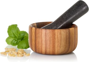 Набір для стукання спецій AdHoc MO42 з гранітним пестиком | Дерево акації та граніт | Ø 11 см