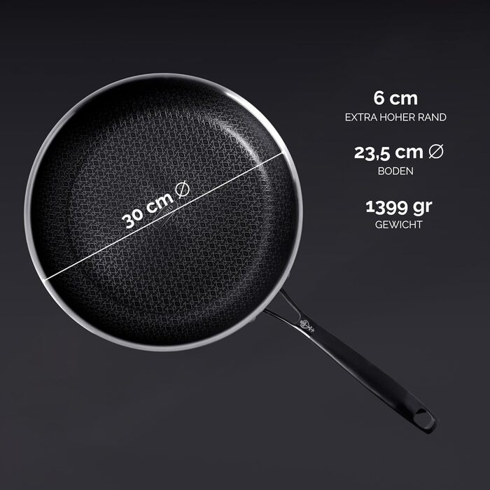 Пан NYORD з антипригарним покриттям, стійка до подряпин, з вафельною структурою, придатна для миття в посудомийній машині, гібридна сковорода, керамічне покриття, без PTFE та PFOA, для духовки, для індукційних, газових та керамічних плит, з кришкою - 24 с