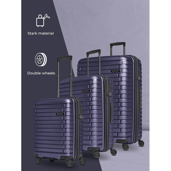 Чохол-валіза на колесах, середній, 45 x 25 x 66 см, розширюється до 75 літрів, з поліпропілену, 4 колеса, TSA-замок, Collection 04 (фіолетовий металік), набір (3 шт.) розширюваний