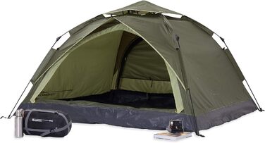 Намет Lumaland Camping 2-3 особи для кемпінгу, фестивалів, пляжу | Водонепроникний, швидкозбірний купол 210x190x110 см | Зелений
