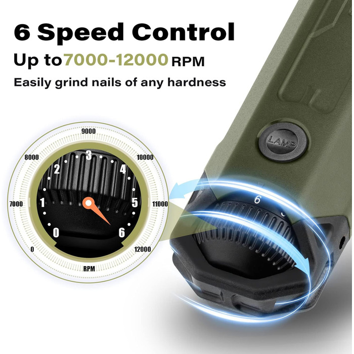 Електричний точилка для кігтів собак Casfuy 6-ступінчаста – тиха, акумуляторна, для великих, середніх та маленьких собак, армійний зелений