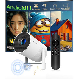 Портативний проєктор Mini Beamer 4K з Android 11: Smart проєктор з електричним фокусом, WiFi 6, BT 5.0, Full HD 1080P, 260ANSI, авто-корекція трапецеїдальних спотворень, 5W динамік