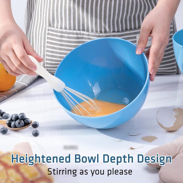 Luxear Large Mixing Bowl 0.2-6.5 L Salad Bowl Set with Lid, 6-Piece Bowl Set with Forks & Spoons, Large BPA-Free Plastic Bowls Stackable Bowl Set