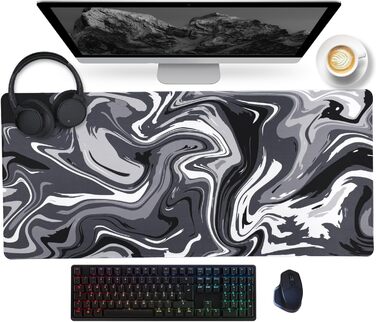 Ігровий килимок для миші та клавіатури Topographie White, 900x400 мм, великий білий килимок з прошитими краями та вологозахистом