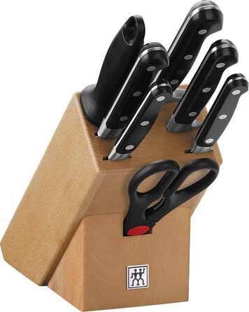 Набір ножів ZWILLING Professional S 8 предметів з дерев'яним блоком, Ніж, Точилка, Ножиці, Нержавіюча сталь, Ручки з нержавіючої сталі з заклепками, Чорний, Зроблено в Німеччині
