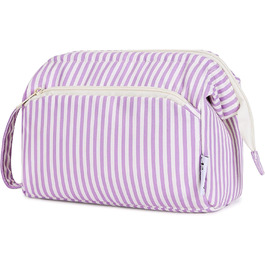 Косметичка жіноча Narwey для подорожей: велика, з широким відкриванням (сіро-блакитний з фіолетовими смужками)