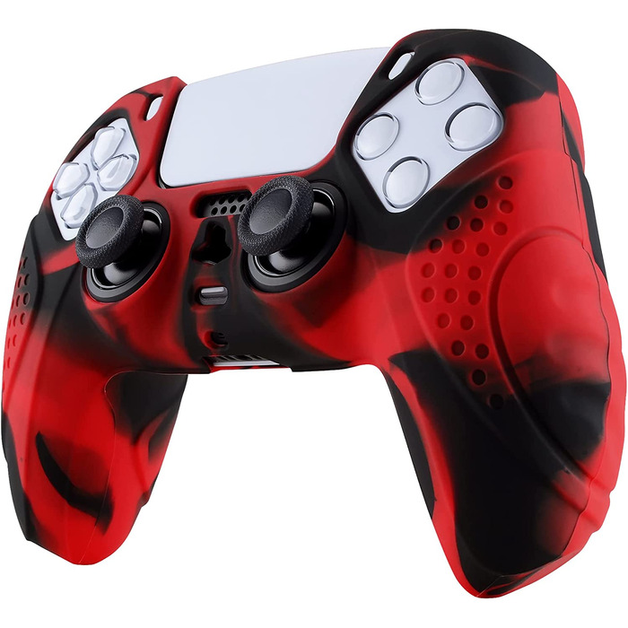 Силіконовий чохол eXtremeRate PlayVital для контролера PS5, антиковзкий захист, 2 накладки на стіки, серія Guardian, червоно-чорний