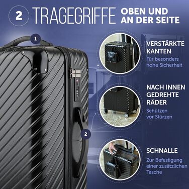 Чемодан 120L (75x50x33) з колесами - міцний тріумф trolley з кишенею для ноутбука та захистом кутів (XL, Чорний, 20 дюймів)