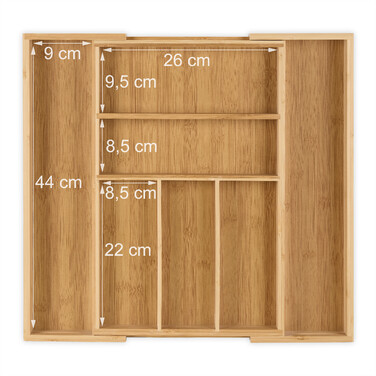 Relaxdays Bamboo Cutlery Box, Extendable M