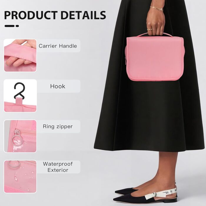 Зівакат Косметичка для підвішування, водонепроникна, з ручкою, для подорожей, спорту та кемпінгу (Рожева)