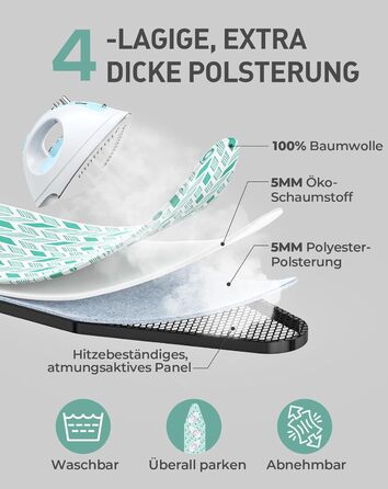 Прасувальна дошка LyriFine 2-в-1 для прасування з парою та звичайного прасування, стабільна, зелена