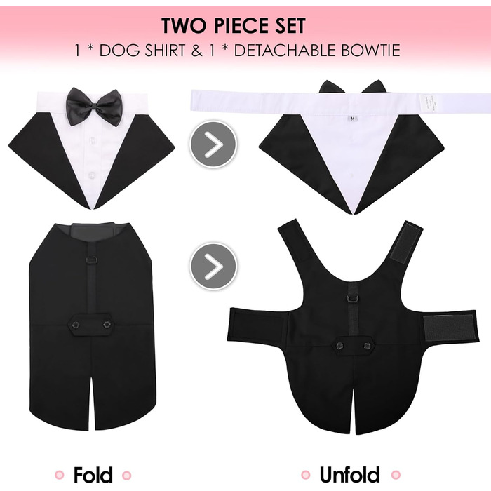 AOFITEE Dog Smoking Dog Suit & Bandana Set, Dog Wedding Party Suit Dog Bow Tie Shirt Vest, Pet Suit Costume Dog Clothes with Detachable Bow Tie for Halloween, Christmas, M