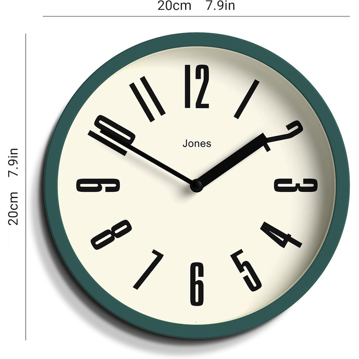 JONES CLOCKS® Hot Tub Wall Clock | Small Retro Round Clock | 20cm | Easy-to-read numbers | Ideal for kitchen, office, kids' room or any small room (Dark Green)