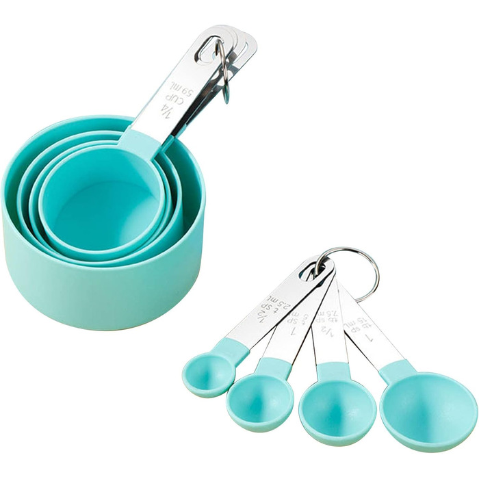 FLaig 8-Piece Plastic Measuring Cup and Spoon Set, Stackable Cups and Spoons, Nesting Measuring Cups with Stainless Steel Handles, Small Teaspoon Spoon