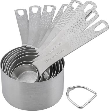 Smithcraft Measuring Cup Set, 8-Piece Dry Measuring Cup Set, 18/8 Stainless Steel Measuring Cups for Baking, Metal Kitchen Measuring Cups with 1/16, 1/8, 1/4, 2/3, and 3/4 Measuring Cups, Cooking Utensils