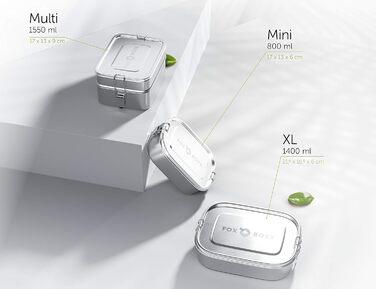 Stainless Steel Lunch Box Premium | Multi 1550ml STACKABLE | 2 Tiers + 1 Divider + 150ml MiniBox & 2 x Lids + 5 DECOR Color Rings | Smart Clips + 2 x Seals | Airtight Lunch Box
