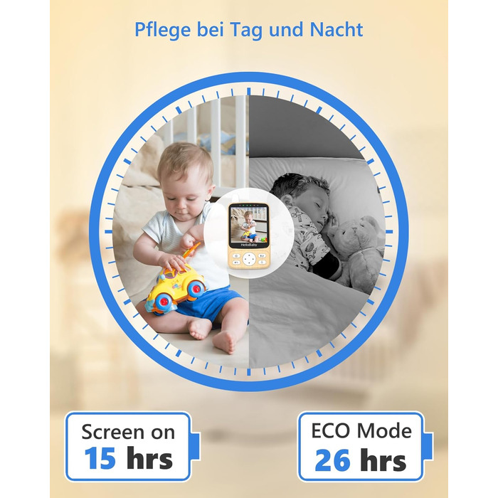 Дитячий відеоняня HelloBaby з камерою 3.2' Digital Funk TFT LCD, бездротовий монітор з нічним баченням, контролем температури та двостороннім зв'язком, білий (HB6340)